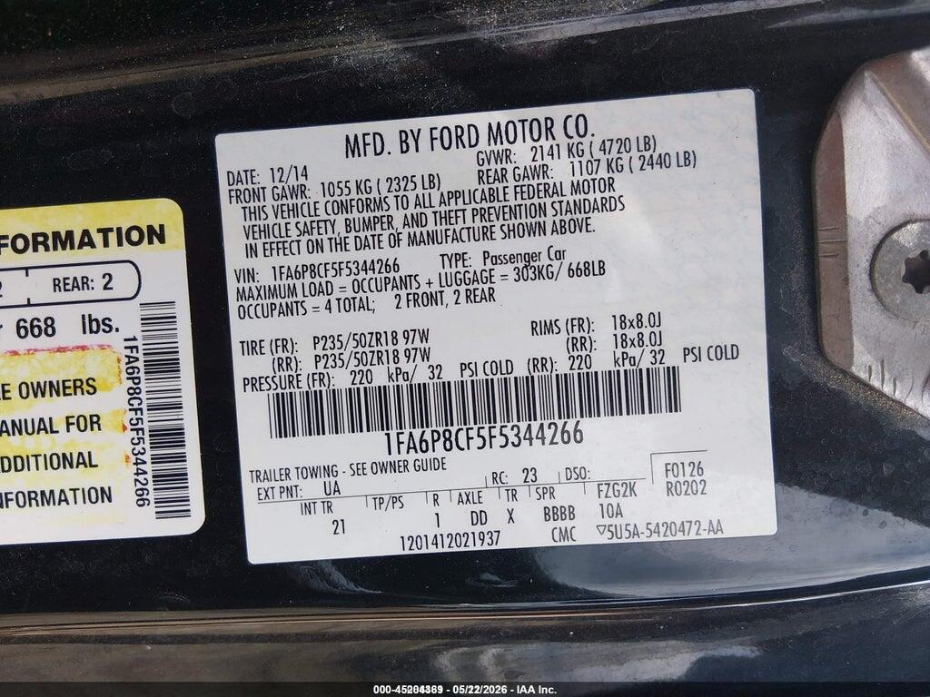 1FA6P8CF5F5344266 2015 FORD MUSTANG photo no. 9