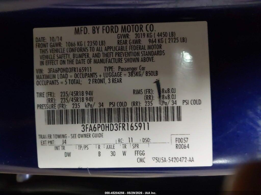 3FA6P0HD3FR165911 2015 FORD FUSION photo no. 9