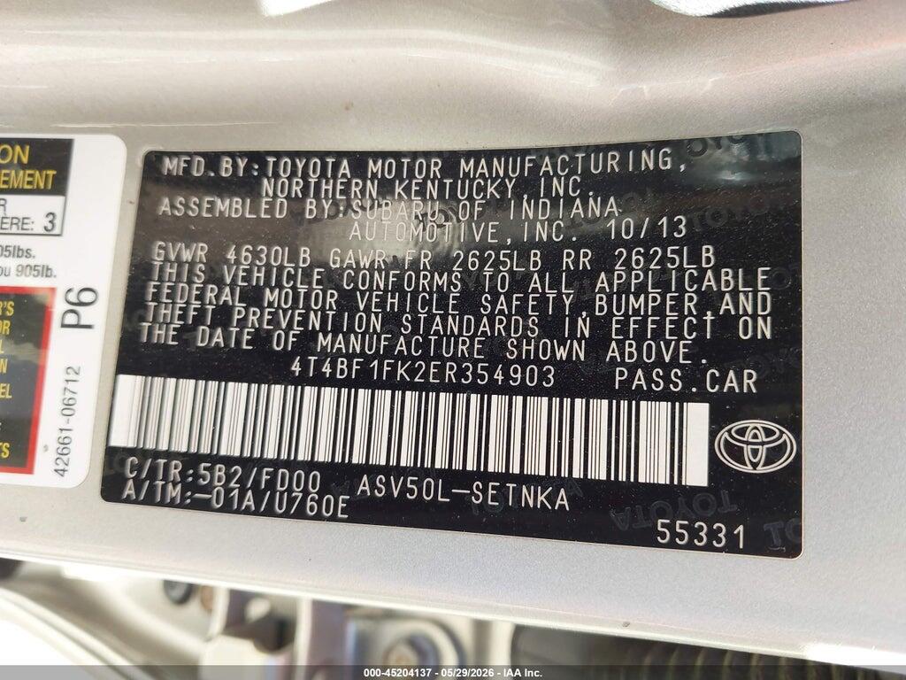4T4BF1FK2ER354903 2014 TOYOTA CAMRY photo no. 9