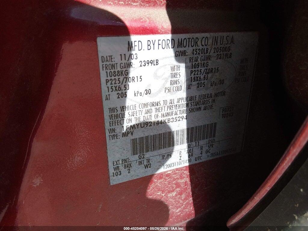 1FMYU92144KB35294 2004 FORD ESCAPE photo no. 9