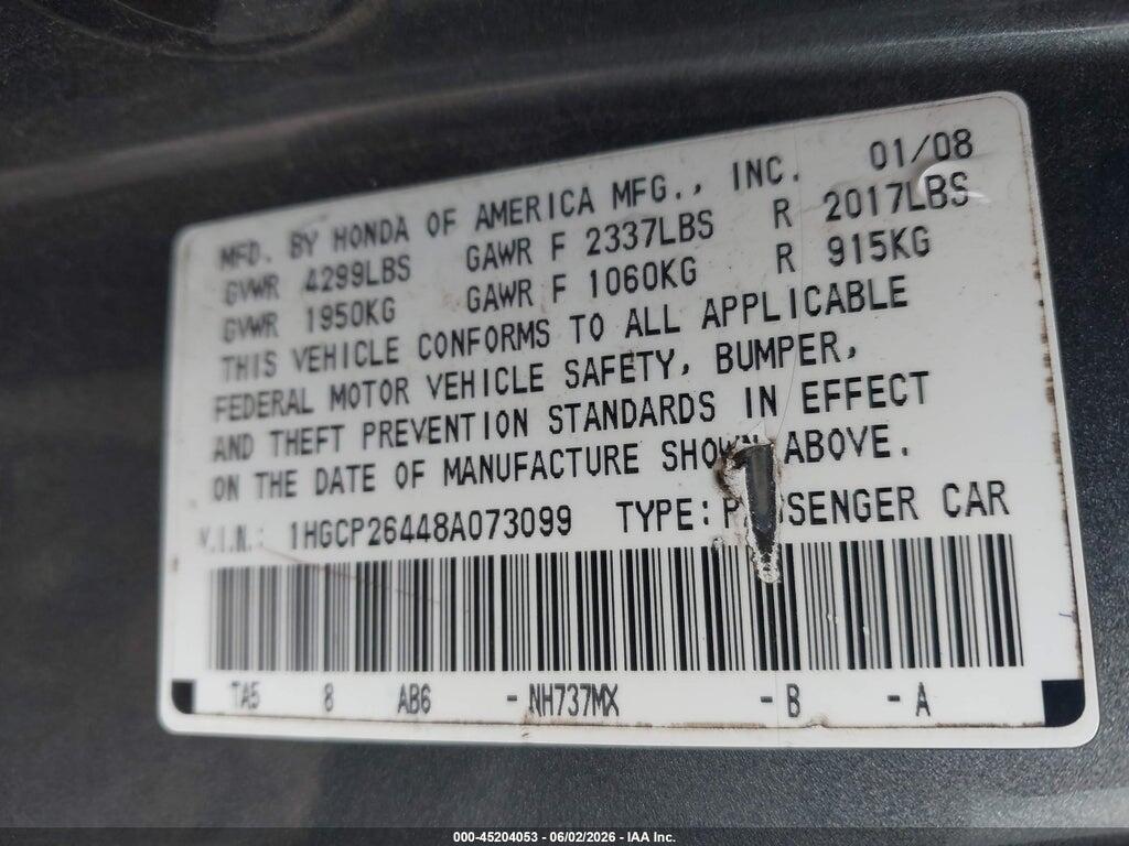 1HGCP26448A073099 2008 HONDA ACCORD photo no. 9