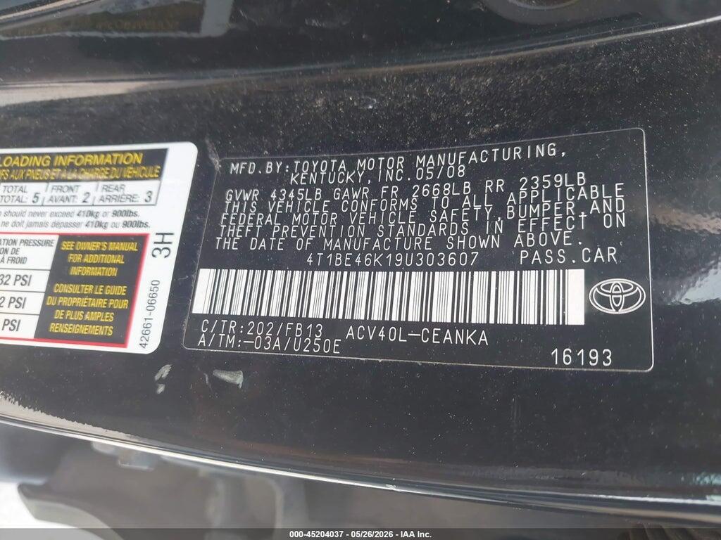4T1BE46K19U303607 2009 TOYOTA CAMRY photo no. 9