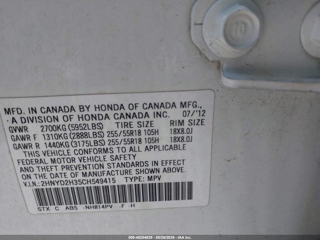 2HNYD2H35CH549415 2012 ACURA MDX photo no. 9