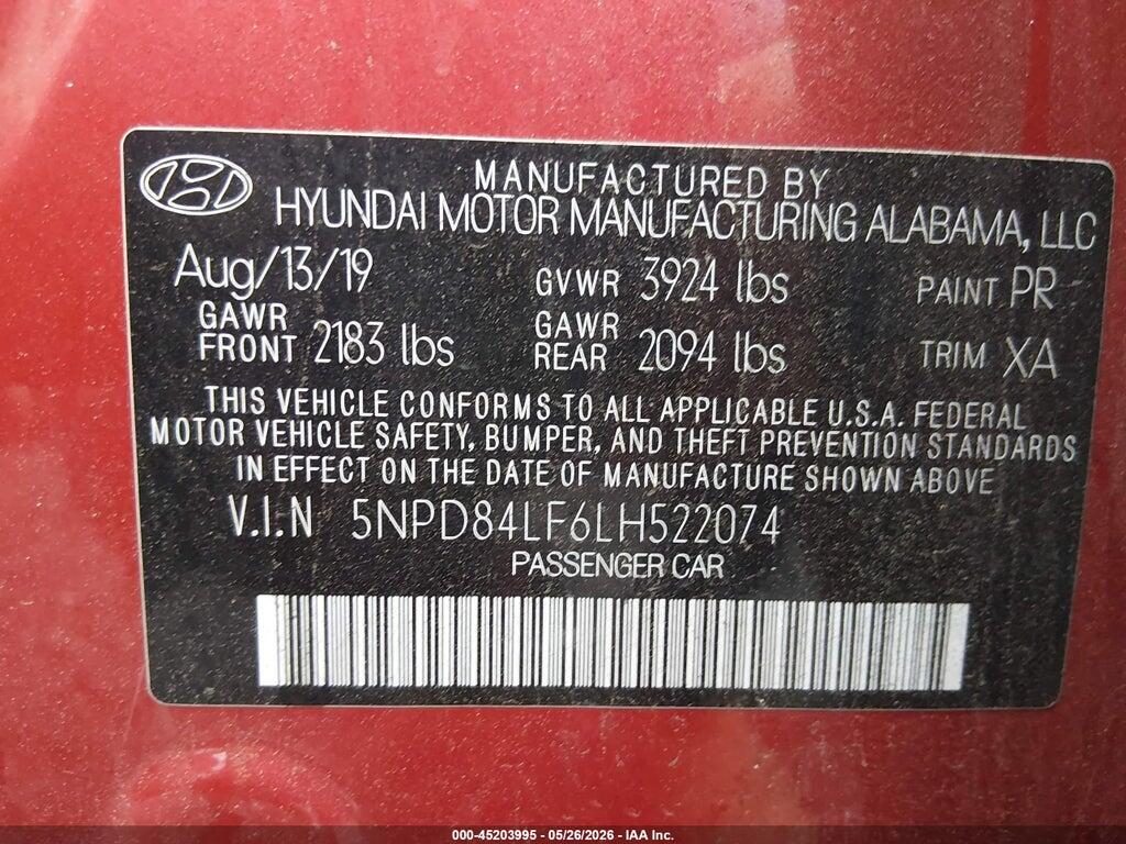 5NPD84LF6LH522074 2020 HYUNDAI ELANTRA photo no. 9