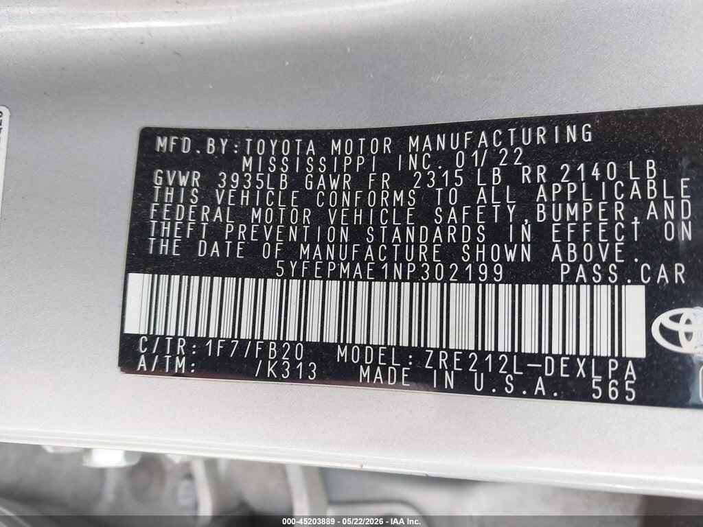 5YFEPMAE1NP302199 2022 TOYOTA COROLLA photo no. 9