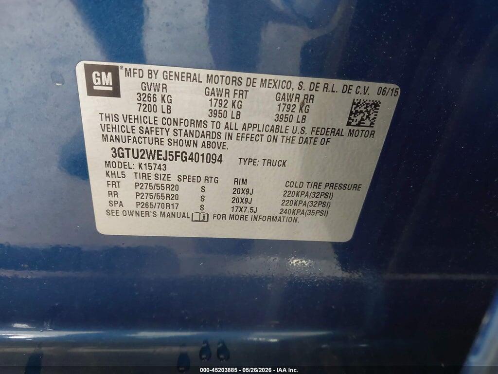3GTU2WEJ5FG401094 2015 GMC SIERRA 1500 photo no. 9