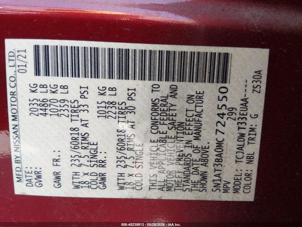5N1AT3BA0MC724550 2021 NISSAN ROGUE photo no. 9