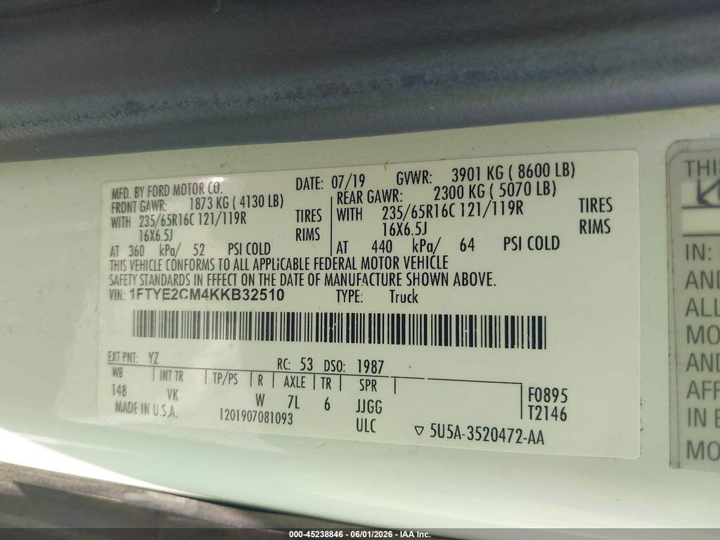 1FTYE2CM4KKB32510 2019 FORD TRANSIT-150 photo no. 9