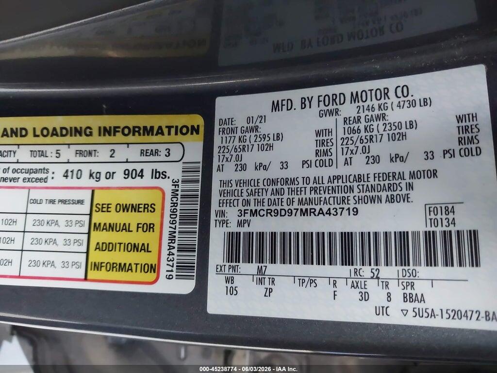 3FMCR9D97MRA43719 2021 FORD BRONCO SPORT photo no. 9