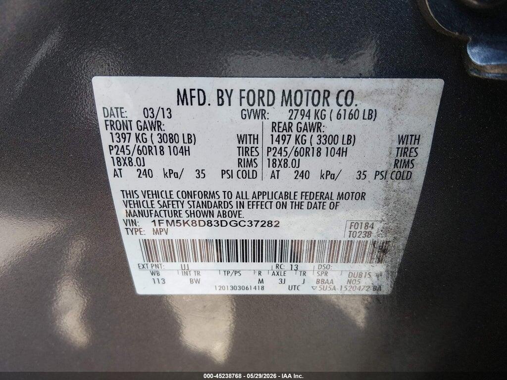 1FM5K8D83DGC37282 2013 FORD EXPLORER photo no. 9