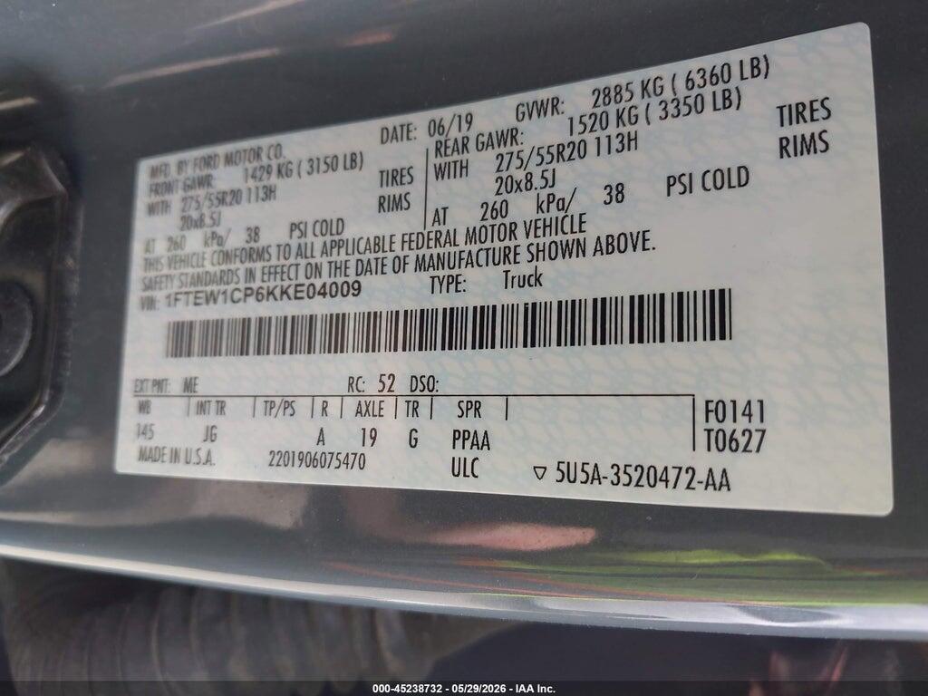 1FTEW1CP6KKE04009 2019 FORD F-150 photo no. 9