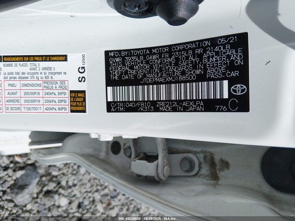 JTDEPMAEXMJ188500 2021 TOYOTA COROLLA photo no. 9