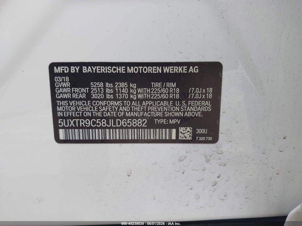 5UXTR9C58JLD65882 2018 BMW X3 photo no. 9