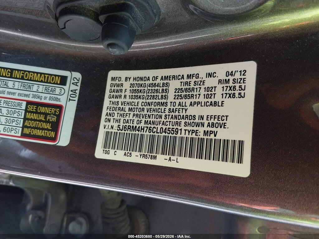 5J6RM4H76CL045591 2012 HONDA CR-V photo no. 9