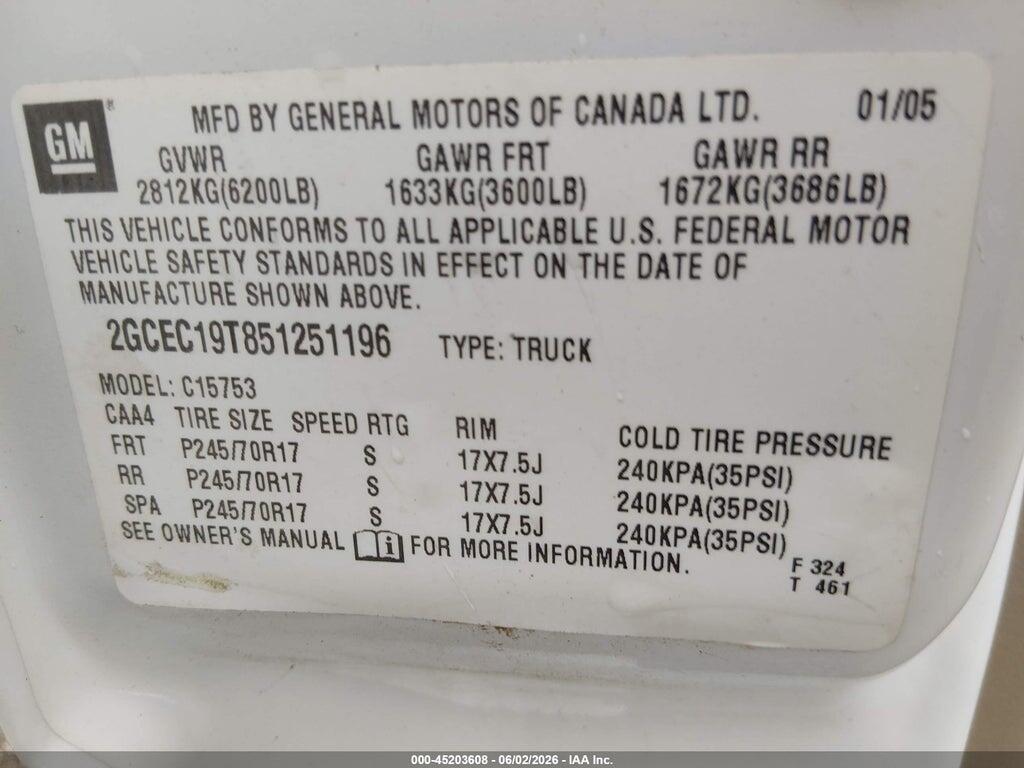 2GCEC19T851251196 2005 CHEVROLET SILVERADO 1500 photo no. 9