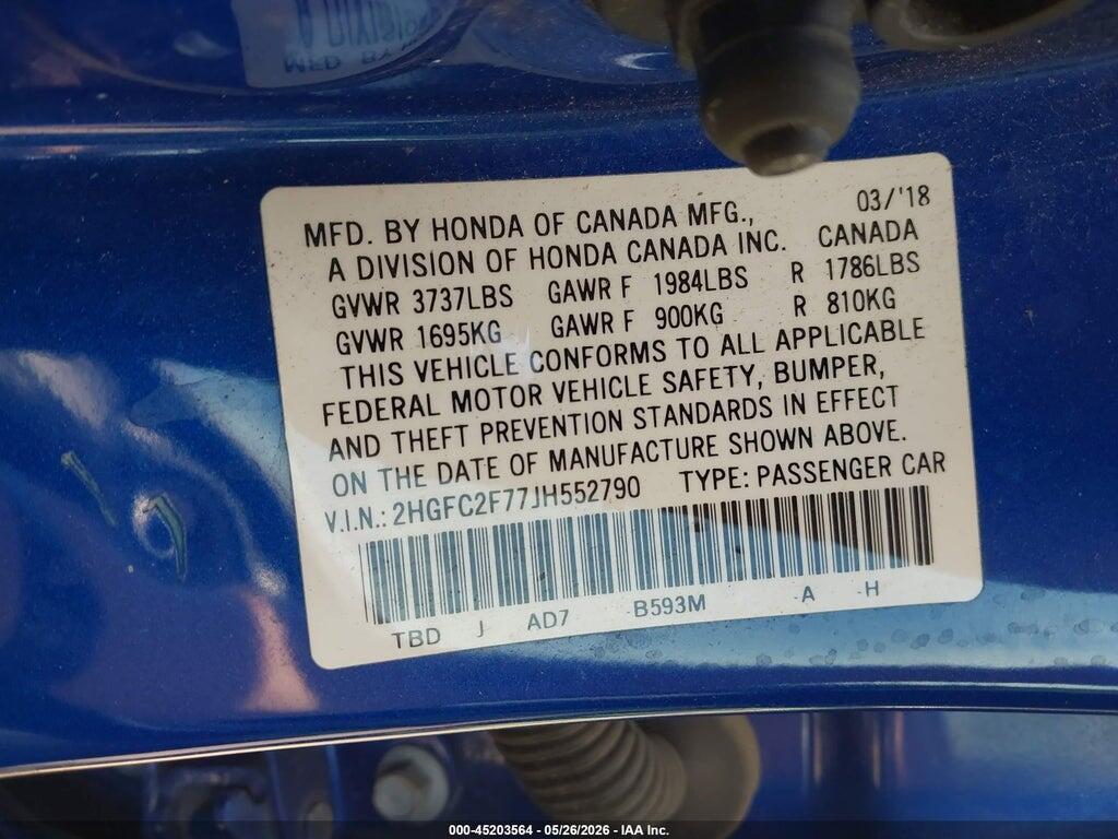2HGFC2F77JH552790 2018 HONDA CIVIC photo no. 9