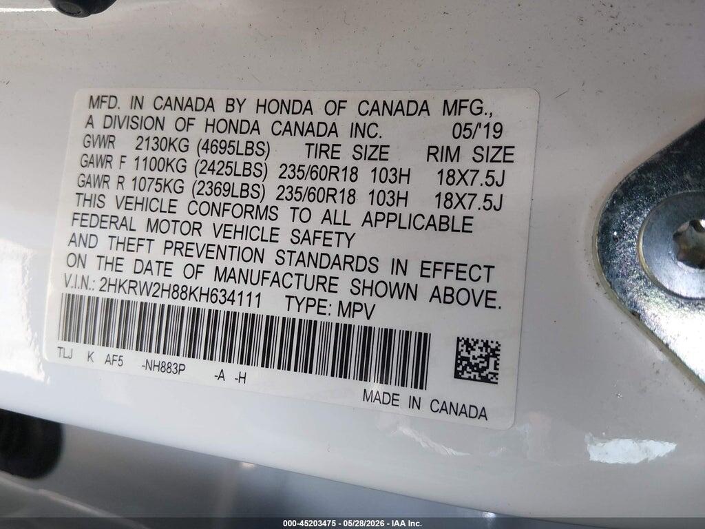 2HKRW2H88KH634111 2019 HONDA CR-V photo no. 9