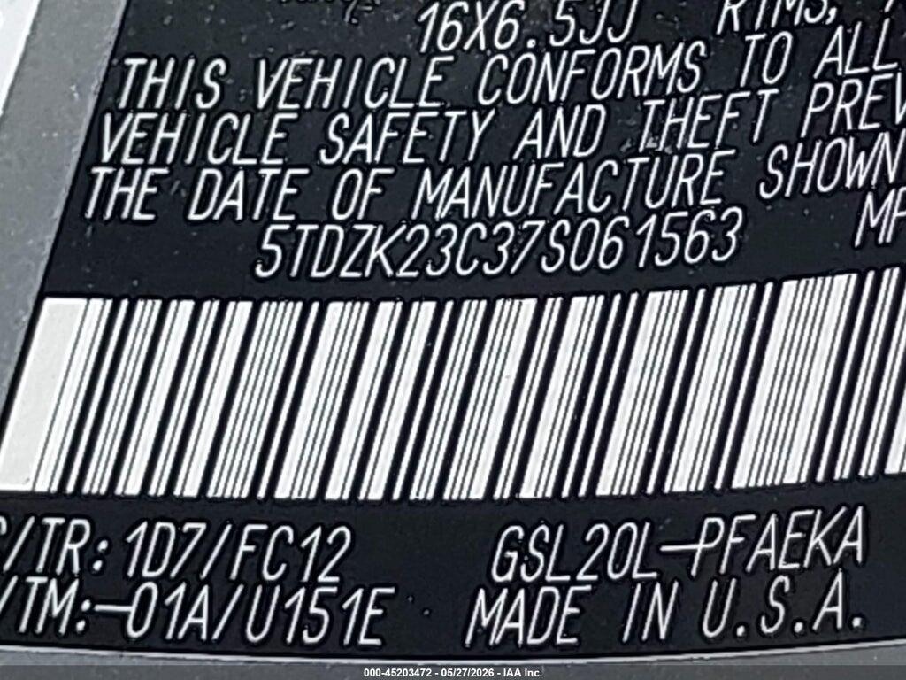 5TDZK23C37S061563 2007 TOYOTA SIENNA photo no. 9