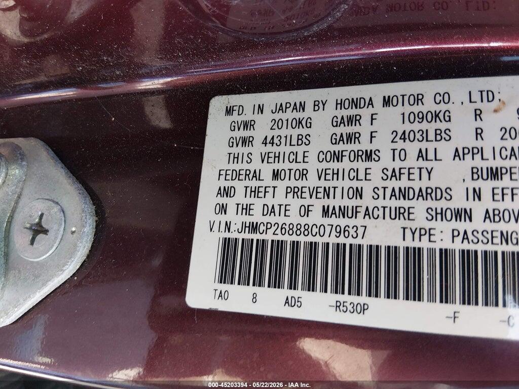 JHMCP26888C079637 2008 HONDA ACCORD photo no. 9