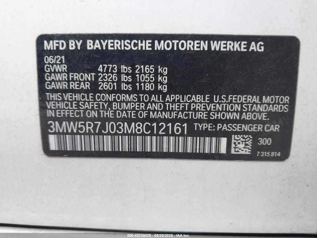 3MW5R7J03M8C12161 2021 BMW 330I photo no. 9