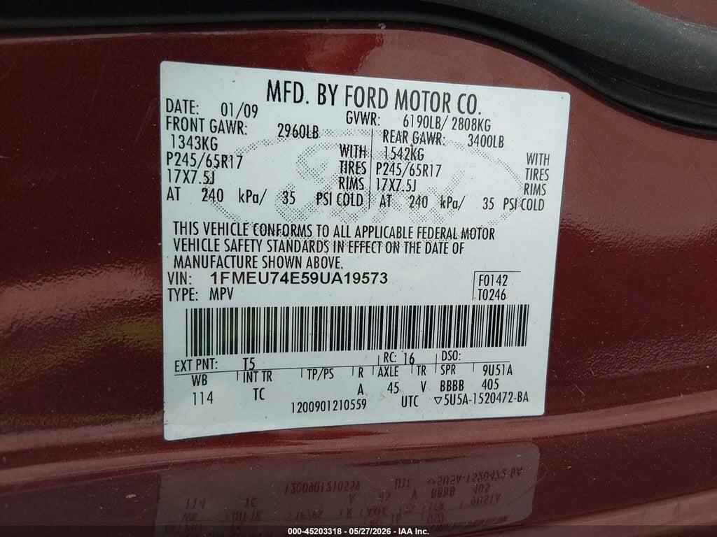 1FMEU74E59UA19573 2009 FORD EXPLORER photo no. 9