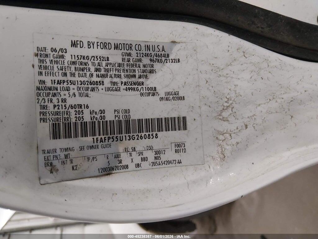 1FAFP55U13G260858 2003 FORD TAURUS photo no. 9