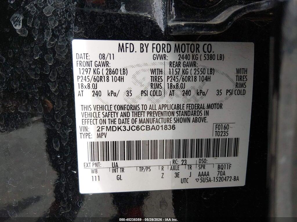 2FMDK3JC6CBA01836 2012 FORD EDGE photo no. 9