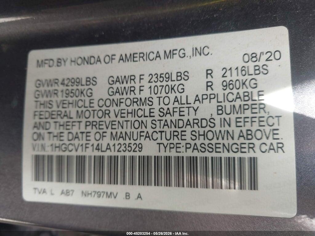 1HGCV1F14LA123529 2020 HONDA ACCORD photo no. 9