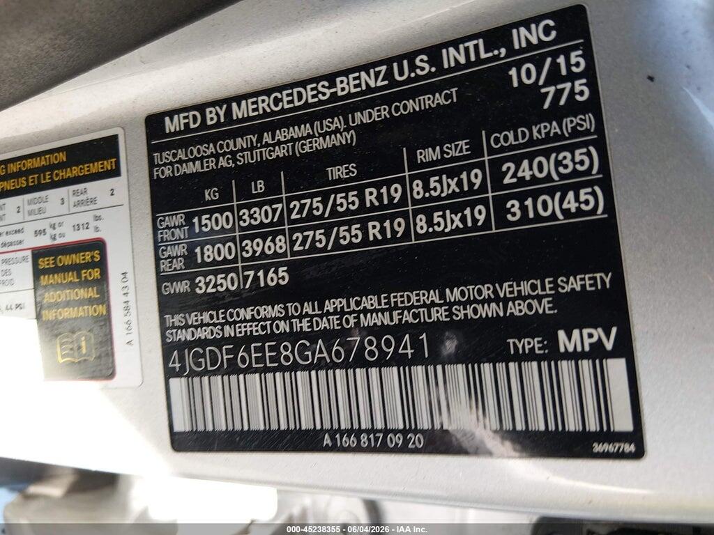 4JGDF6EE8GA678941 2016 MERCEDES-BENZ GL 450 photo no. 9