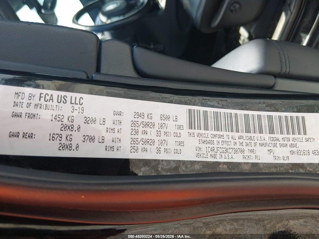 1C4RJFCG3KC730700 2019 JEEP GRAND CHEROKEE photo no. 9