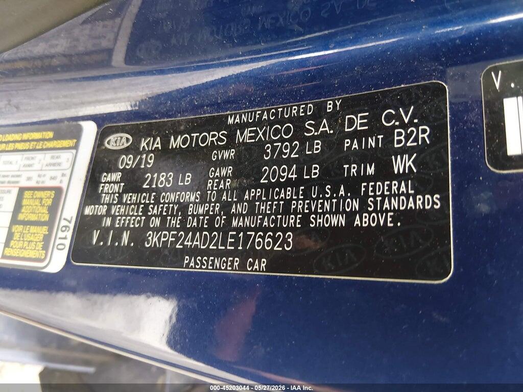 3KPF24AD2LE176623 2020 KIA FORTE photo no. 9
