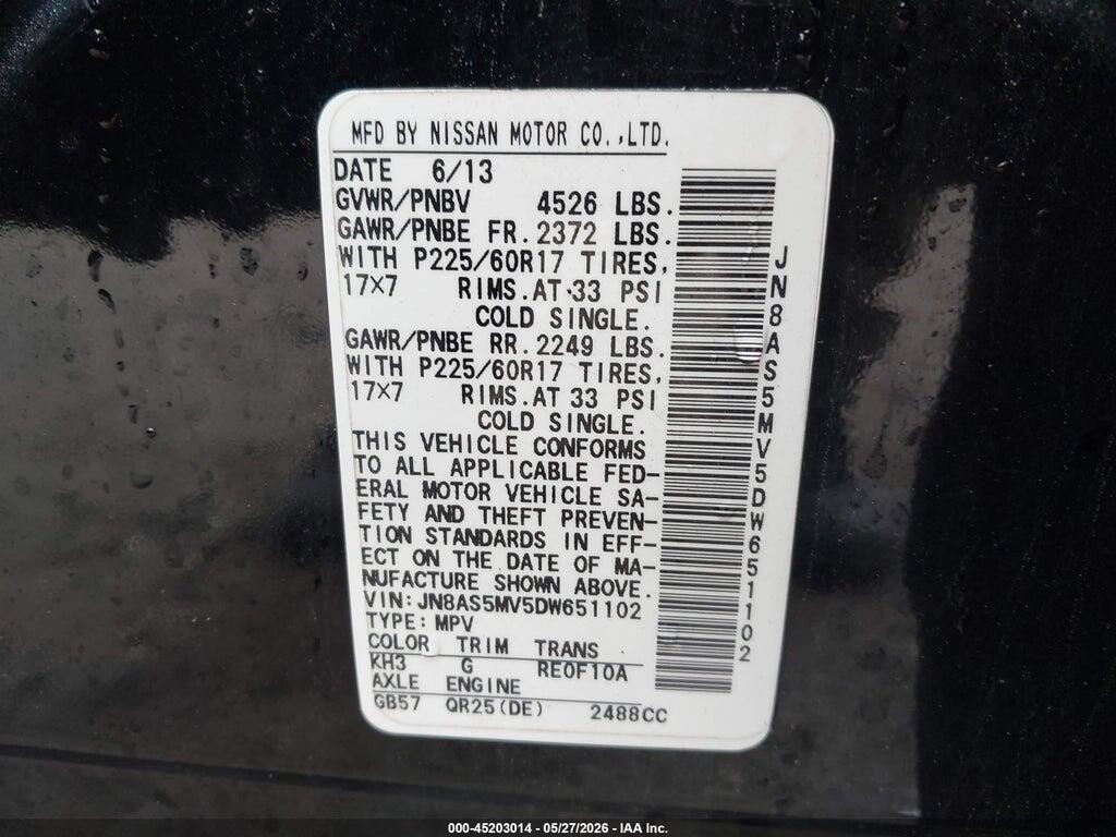 JN8AS5MV5DW651102 2013 NISSAN ROGUE photo no. 9