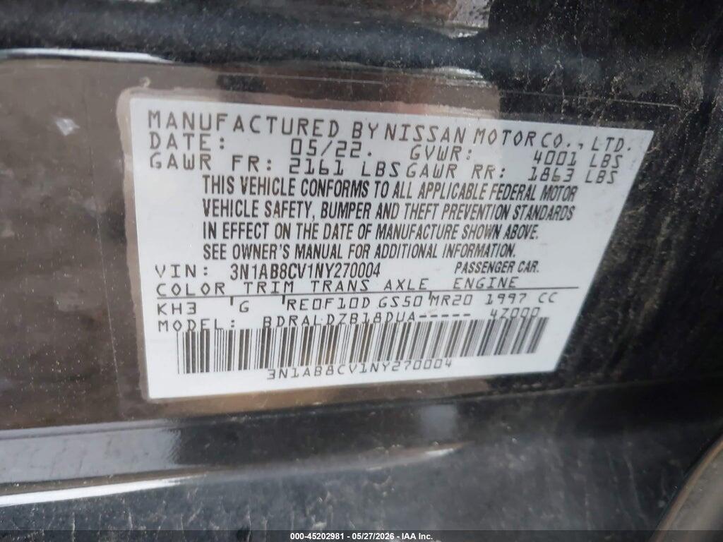 3N1AB8CV1NY270004 2022 NISSAN SENTRA photo no. 9