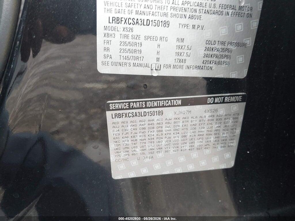 LRBFXCSA3LD150189 2020 BUICK ENVISION photo no. 9