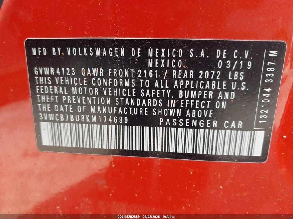 3VWCB7BU8KM174699 2019 VOLKSWAGEN JETTA photo no. 9