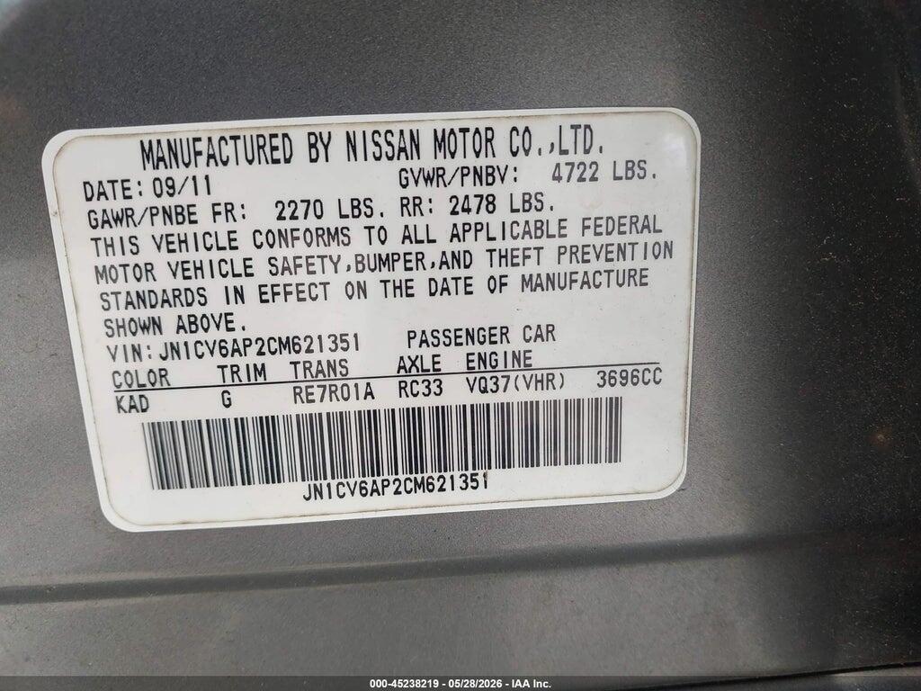 JN1CV6AP2CM621351 2012 INFINITI G37 photo no. 9