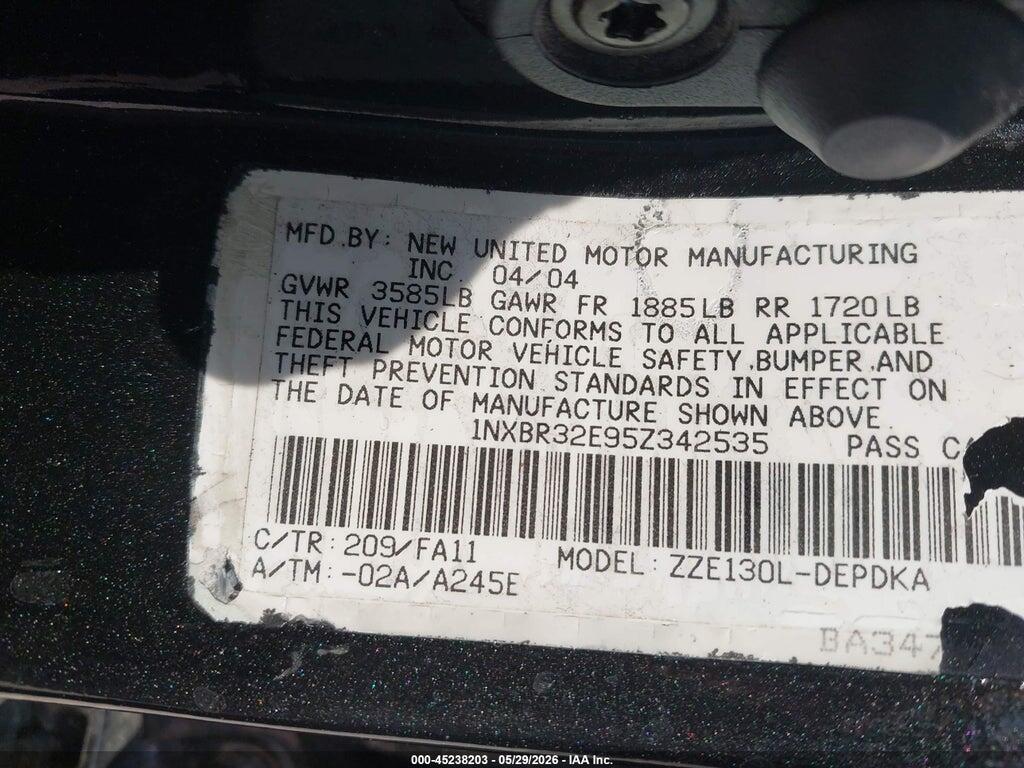 1NXBR32E95Z342535 2005 TOYOTA COROLLA photo no. 9