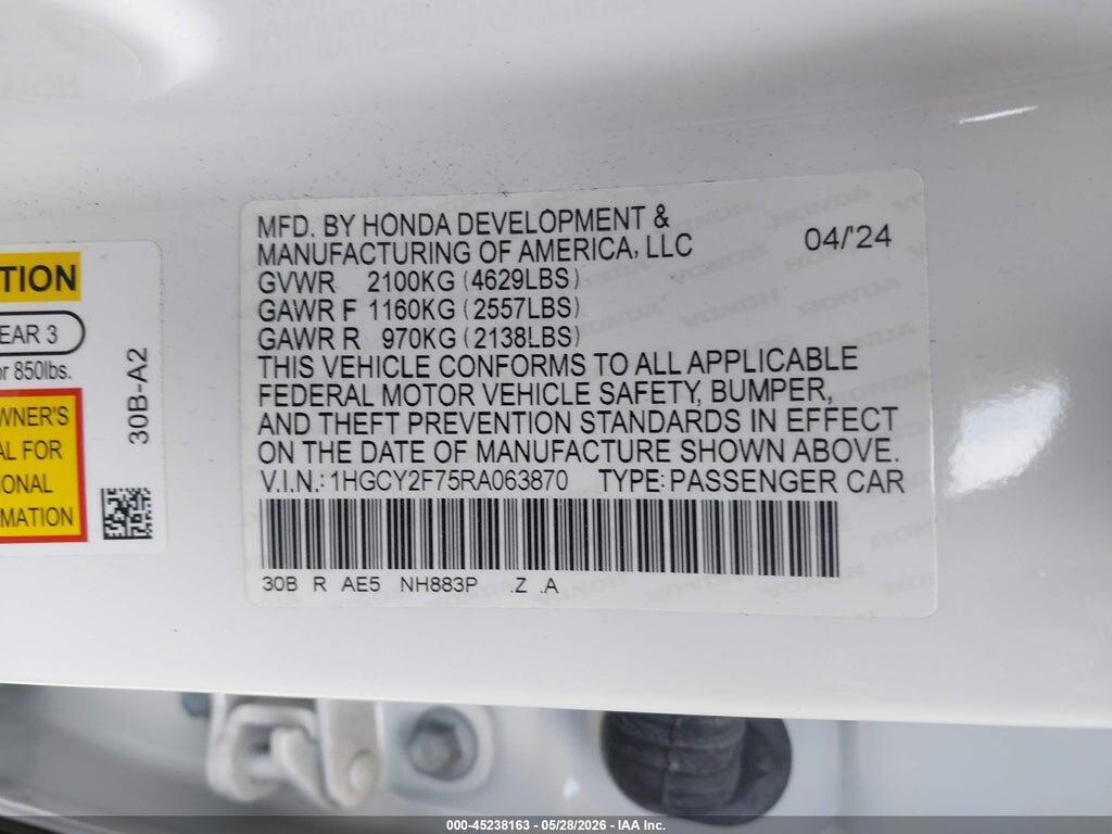 1HGCY2F75RA063870 2024 HONDA ACCORD HYBRID photo no. 9
