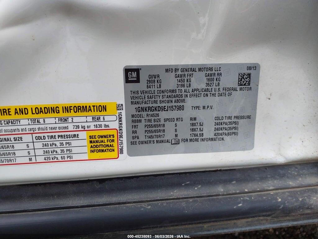 1GNKRGKD9EJ157980 2014 CHEVROLET TRAVERSE photo no. 9