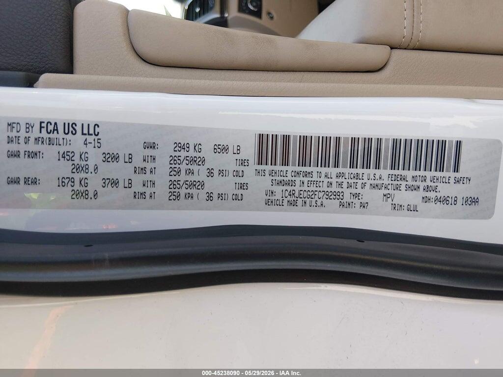 1C4RJECG2FC792993 2015 JEEP GRAND CHEROKEE photo no. 9