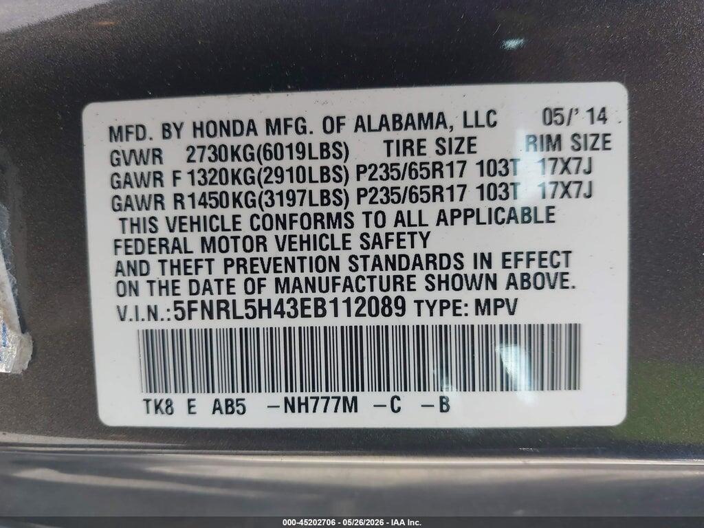 5FNRL5H43EB112089 2014 HONDA ODYSSEY photo no. 9