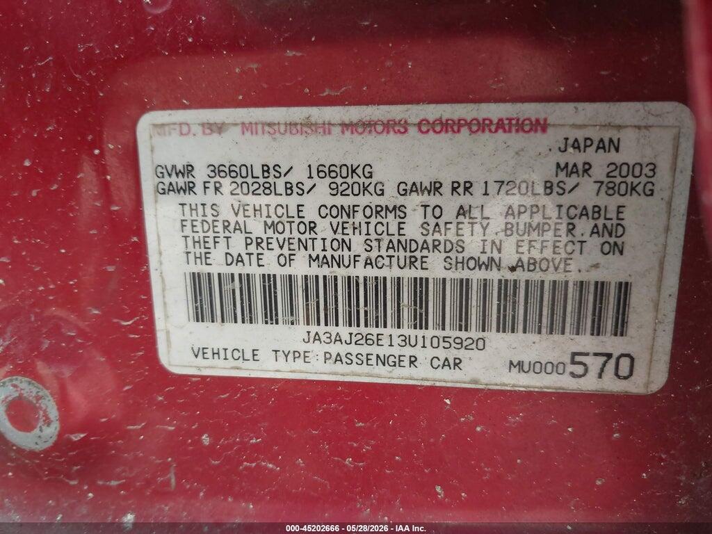 JA3AJ26E13U105920 2003 MITSUBISHI LANCER photo no. 9