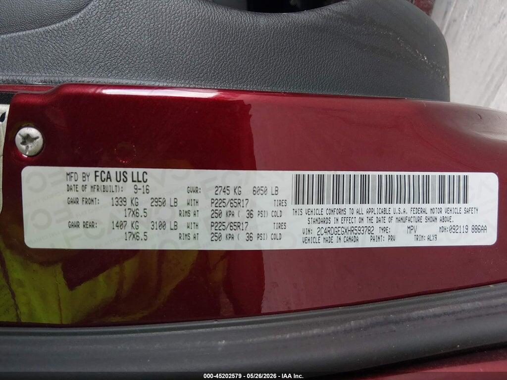 2C4RDGEGXHR593782 2017 DODGE GRAND CARAVAN photo no. 9