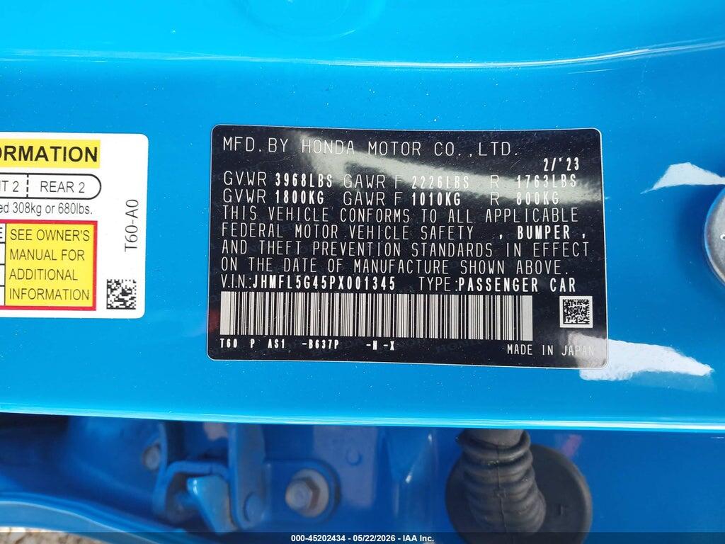 JHMFL5G45PX001345 2023 HONDA CIVIC TYPE R photo no. 9