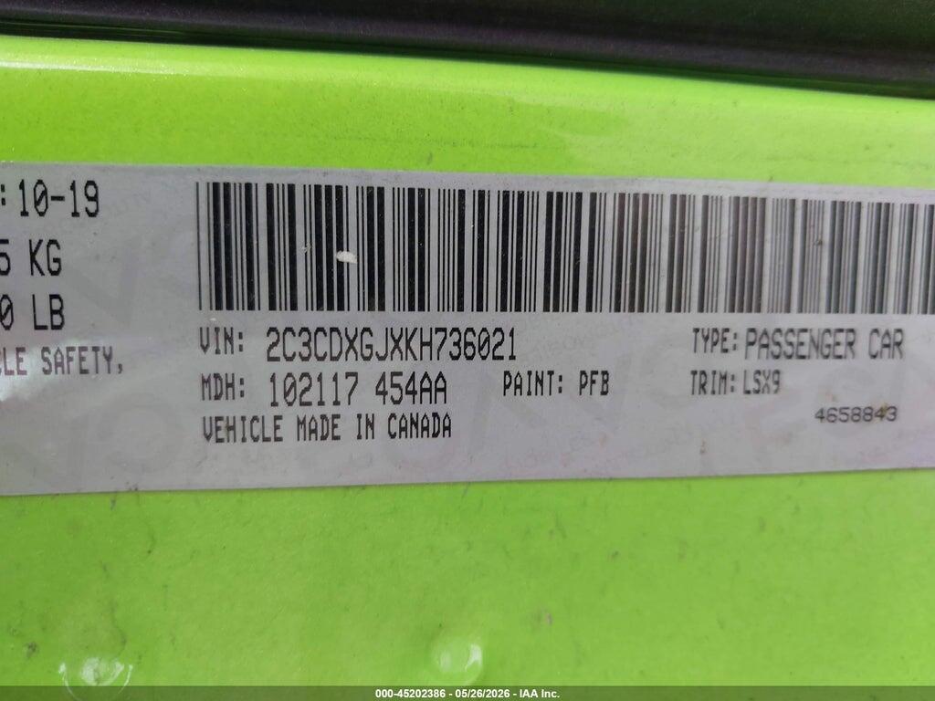 2C3CDXGJXKH736021 2019 DODGE CHARGER photo no. 9