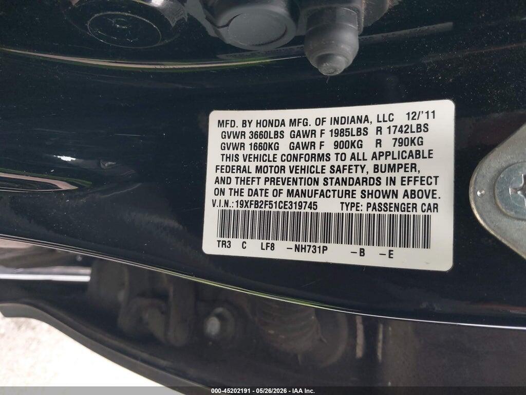 19XFB2F51CE319745 2012 HONDA CIVIC photo no. 9