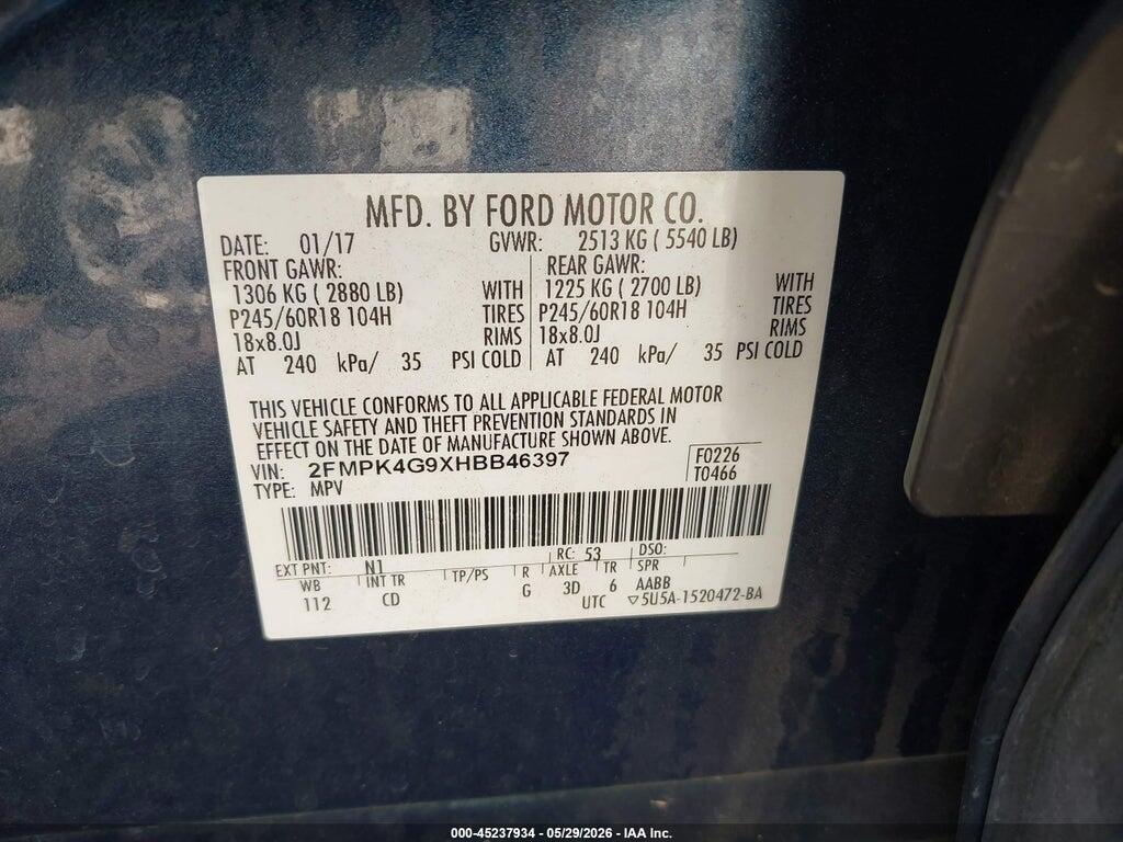 2FMPK4G9XHBB46397 2017 FORD EDGE photo no. 9