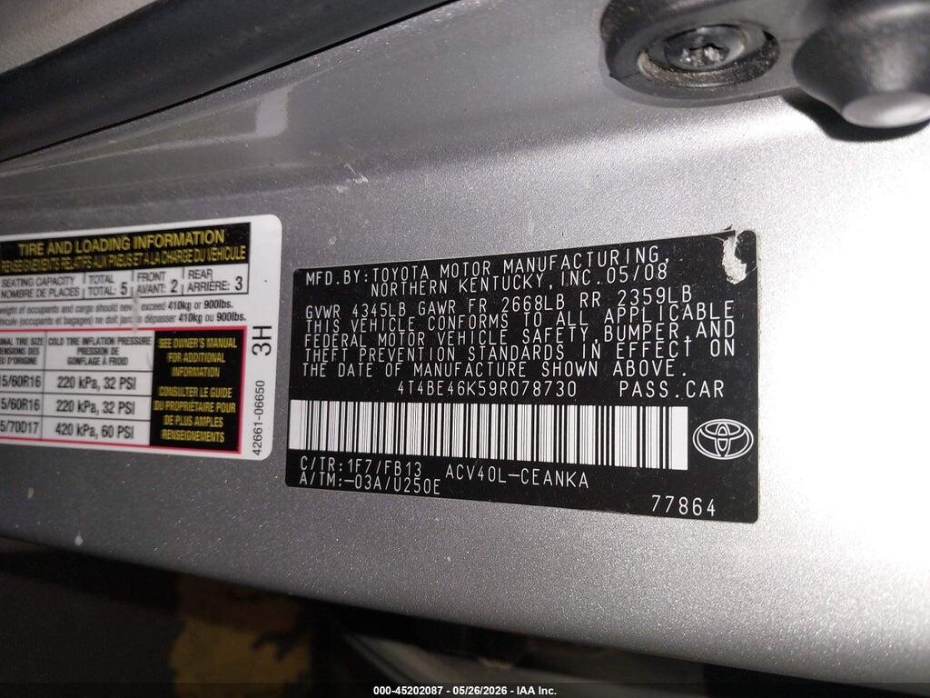 4T4BE46K59R078730 2009 TOYOTA CAMRY photo no. 9