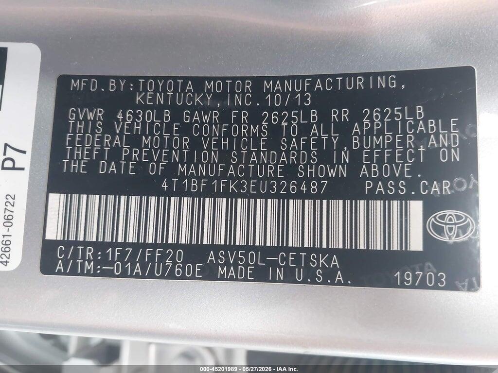 4T1BF1FK3EU326487 2014 TOYOTA CAMRY photo no. 9