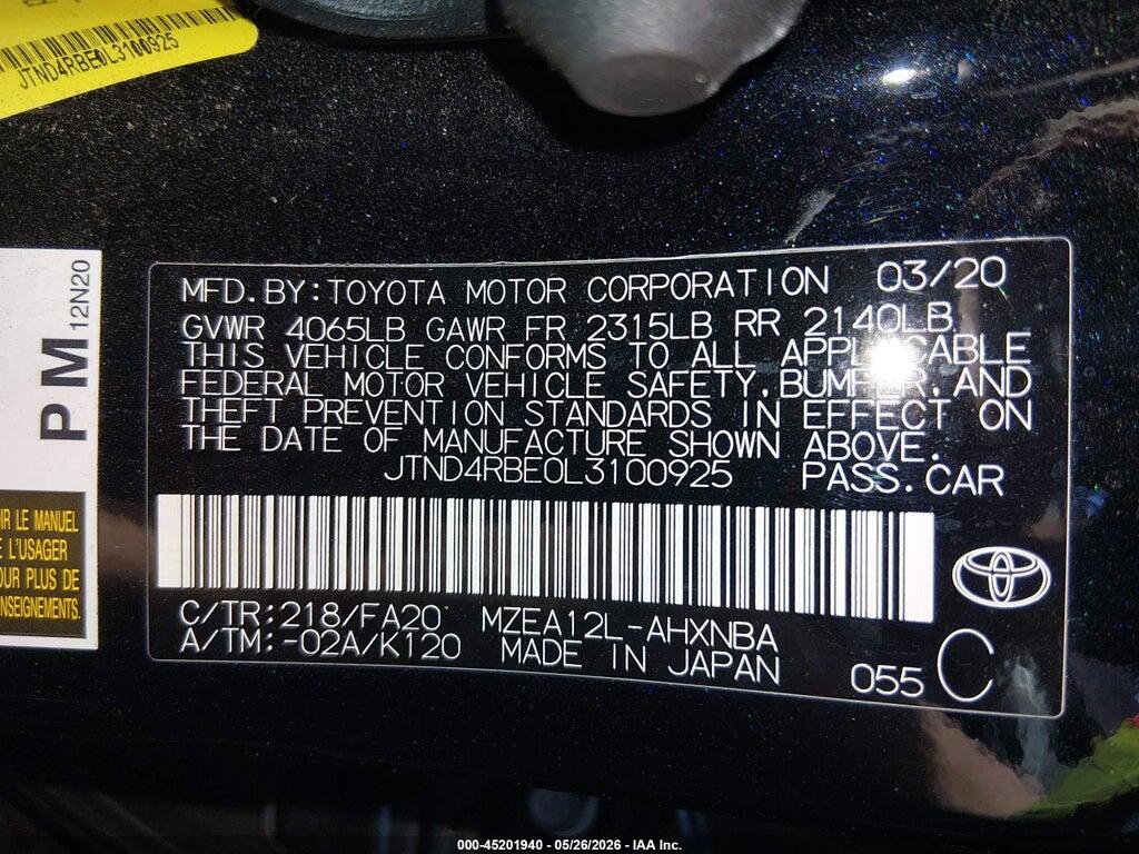 JTND4RBE0L3100925 2020 TOYOTA COROLLA photo no. 9